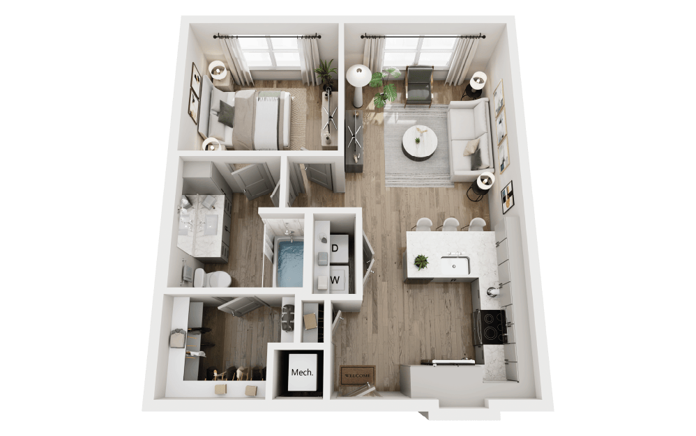 A1 HA - 1 bedroom floorplan layout with 1 bathroom and 690 square feet