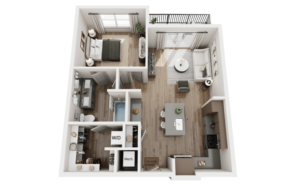 A2 - 1 bedroom floorplan layout with 1 bathroom and 745 square feet