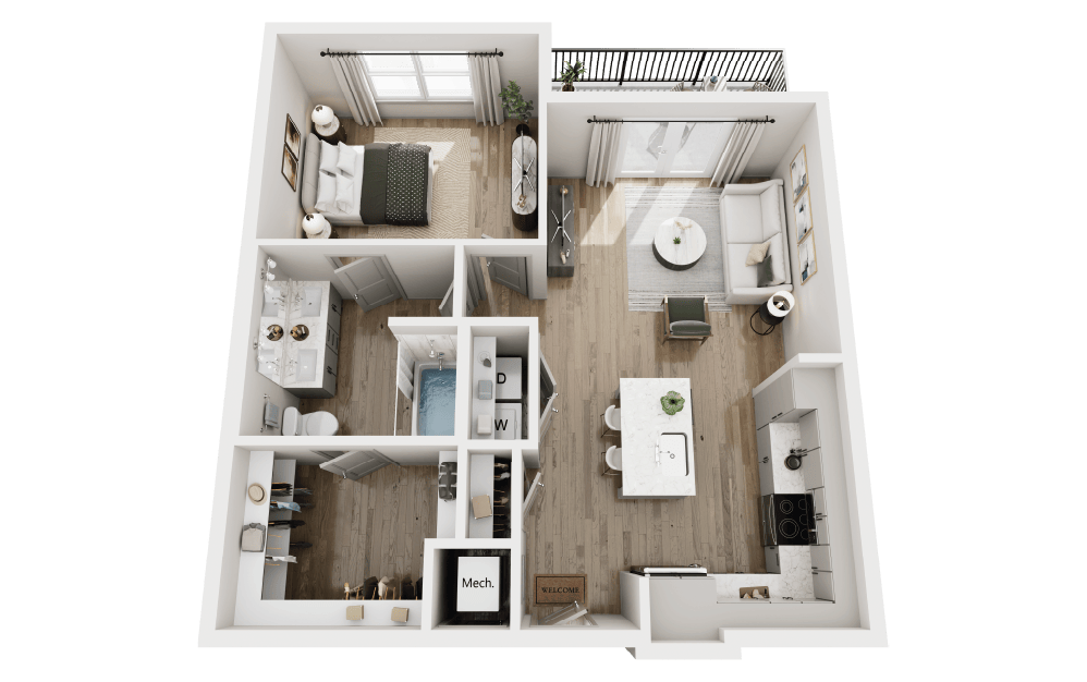 A3 - 1 bedroom floorplan layout with 1 bathroom and 790 square feet